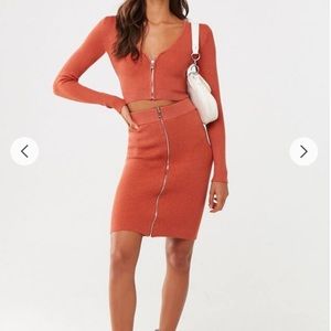 Forever 21 Ribbed Zip Front Top & Skirt Set